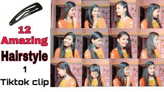 12 Amazing Hairstyle 1 Tiktok clip | Tiktok pin Hairstyle | Very Easy Hairstyle with Tiktok pin |