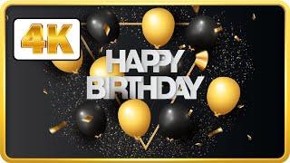 Gold and Black birthday theme with balloons and confetti background video loops HD 3 hours