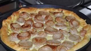 Recette de la Tarte feuilletée au boudin blanc, cèpes et poireaux