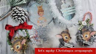 Christmas ornament paper crafting Snow Globe Princess Vintage photo & Vintage deer ORNAMENTS