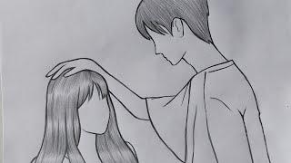 Couple drawing easy 一步一步简单地用铅笔画出一对恩爱夫妻  Pencil sketch of a loving couple, easy step by step drawing