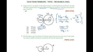 TNPSC - MECHANICAL ENGINEERING - COMBINED ENGINEERING SERVICES EXAM - GEAR TRAIN PROBLEM IN SECONDS