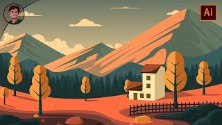 Sunset Landscape illustration  | Adobe Illustrator | Vector Art | Speed Art