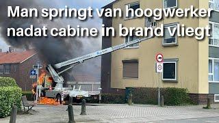 Man springt van hoogwerker nadat cabine in brand vliegt Doesburg