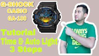 How To Set Time and Auto Light On G-Shock GA -100 (Tagalog)