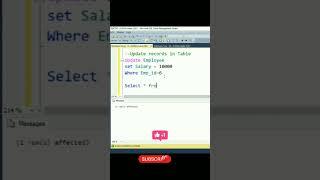 Update Query in SQL #sql #sqlserver #youtubeshorts #shorts