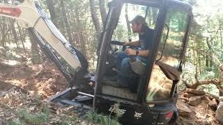Bobcat E35 Mini excavator. How steep is too steep? Log cabin build part 15.