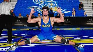 AJ Ferrari majors #25 Remy Cotton 14-4 and Cal State Wrestling beats Michigan State 21-14