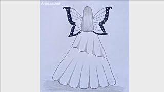 How to draw girl with butterfly wings ️ / Girl drawing backside easy / Princess drawing easy