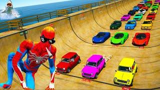 Ramp Drag Racing GTA5 mods Epic Superhero Triple Launch Sport-Cars and Spiderman challenge mod