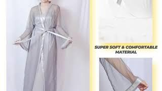 Kimono set bridal bridesmaid inner satin outer transparent kimono wedding robe silver 1425SSET Folva