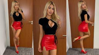 Selina Office Crush | NEW Tight & Risky Leather Mini Skirt, Walking in the Office | Selina Amy