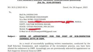 Sub Inspector ⭐⭐ || Joining Letter SSC CPO 2022.       watch till end   #ssc #cpo2023 #motivation