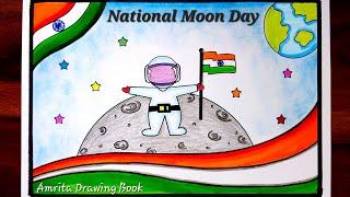 National Moon Day Drawing |Chandra Dinam Poster Drawing |International Moon Day Drawing |Easy Poster