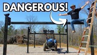 This Was DANGEROUS! | OFF GRID Solar Panel Carport Build | Horizontal Beam Placement