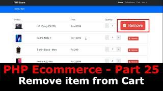 PHP Ecom Part 25: How to delete cart items in PHP MySql | Remove Item from shopping cart in php