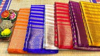 OMG RESTOCKED NEW COLORS‼️Banarasi Warm Silk SareesRich stripes design9539139181 #banarasisaree