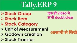 How to create stock group, unit of measure, stock item, stock category in Tally.ERP 9 in Hindi