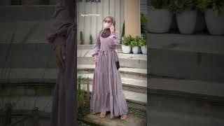 OOTD LEBARAN PAKAI DRESS WARNA UNGU, CANTIK #hijabstyle #inspirasiootdhijab