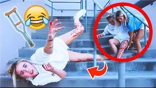 FALLING DOWN THE STAIRS PRANK ON MY SISTER!!