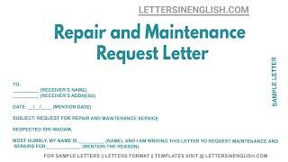 Repair And Maintenance Request Letter - Sample Letter Requesting for Repair and Maintenance