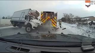 Box Truck and Firetruck in Traffic Incident | SWIFT Stuck Under Bridge | Container Trucks Crash