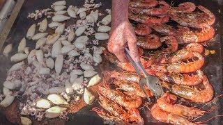 Italy Street Food. Orgy of Fried and Grilled Seafood, Squid, Shrimps, Fish and More