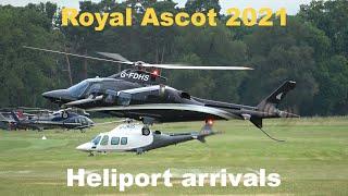 Royal Ascot 2021 helicopter arrivals at Ascot Heliport (A109, Bell 206B, Bell 206L, EC145 T2, R66)