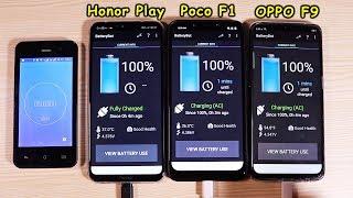 Pocophone f1 vs Honor Play vs OPPO F9 Battery Test