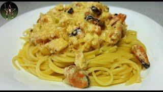 Паста с море продуктами.Паста с креветками и сливочно-сырным соусом.PASTA WITH SHRIMP.