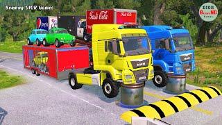 Double Flatbed Trailer Truck vs speed bumps|Busses vs speed bumps|Beamng Drive|858