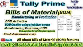 Bill of Material (BOM) for manufacturing process entry in Tally Prime  #tallyprimetutorial