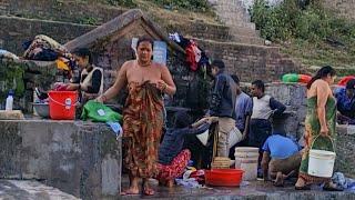 Nepali Village Girls Bathing Outdoor Kathmandu 2023