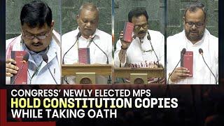 Live: Congress’ newly elected MPs hold constitution copies in their hands while taking oath in LS