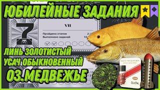 ЮБИЛЕЙНЫЕ ЗАДАНИЯ -ТРОФЕЙНЫЙ УСАЧ И ЛИНЬ ЗОЛОТИСТЫЙ за 50 МИНУТ|  | оз. Медвежье | Русская Рыбалка 4