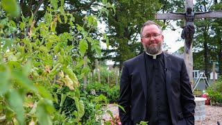 Father Bob & his church grow food in their backyard garden to feed the hungry