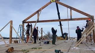 Timber Frames Go Up @ -13 wind chill