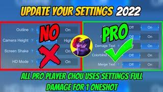 BEST SETTINGS CHOU 2022 FOR FULL ONESHOT DAMAGE!! | ALL PLAYER CHOU LIKE USERS MY SETTINGS - MLBB