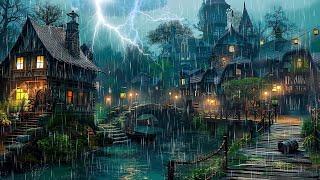 Fantasy Middle Ages Village ambience - Rain and thunder, Frogs, Crickets, Forest Nature Sounds