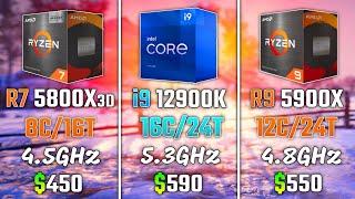 RYZEN 7 5800X3D vs i9-12900K vs RYZEN 9 5900X | Test in 5 Games | 1440p