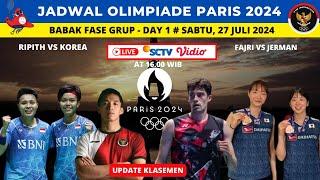 Jadwal Olimpiade paris 2024 Badminton day 1 ~ Jojo vs Julien ~ PriFad vs Mayu/Wakana - Live SCTV