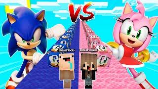 ¡DESAFIO DE LUCKY BLOCKS DE SONIC VS AMY!  BEBE NOOB Y BEBE NOOBSI EN MINECRAFT