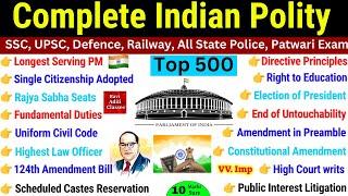 Indian Polity Marathon Video | Polity Top 500 Questions | Complete Indian Polity Gk | Polity 500 MCQ