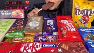 FERRERO ROCHER,CHOCOBAR ICECREAM,DAIRYMILK,DARK FANTASY,KITKAT,FIVESTAR,M&M *ASMR