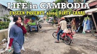 UNSEEN POVERTY along DIRTY CANAL in PHNOM PENH CITY, CAMBODIA​ - [2K] Walk Tour