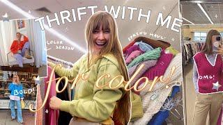 i thrifted a COLORFUL wardrobe 🩷 thrift with me for SPRING + color season! HUGE try-on haul (oops)