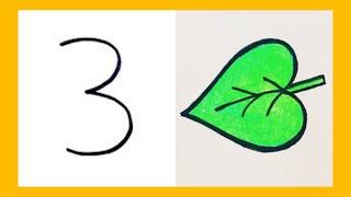 How to draw a leaf |drawing with number 3 #Art #Drawing #shorts