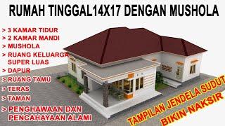 DESAIN RUMAH TINGGAL 14X17 || LENGKAP DENGAN MUSHOLA