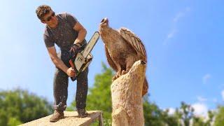 Amazing wood carving with CHAINSAW, WOODEN EAGLES