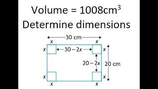 Grade 12 Advanced Functions - Finding dimensions of an open topped box (ch 4.1)